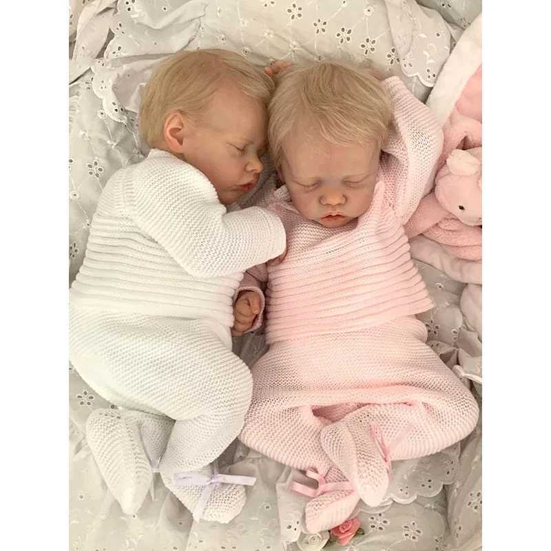 45CM Twins A/B Sleeping Reborn Baby Doll Already Painted Finished Newborn Baby Doll 3D Skin Visible Veins baby doll X250210
