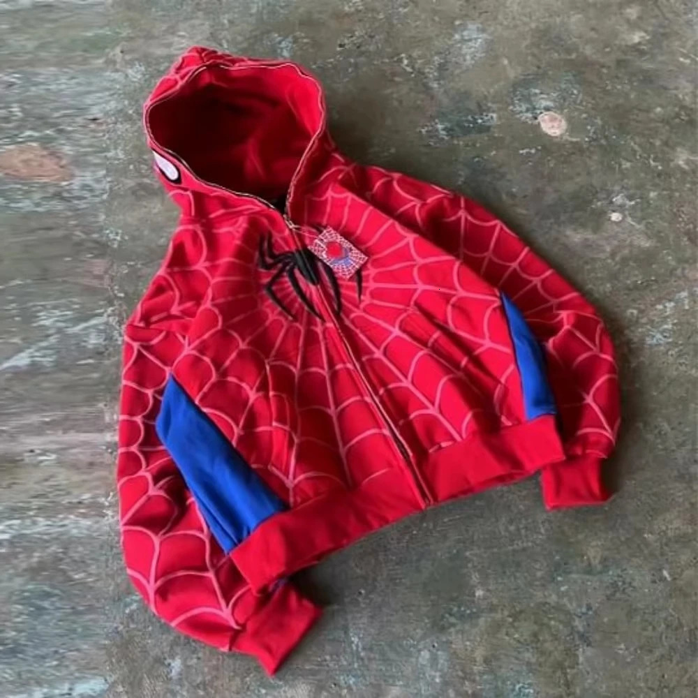 Streetwear Spider Zip Hoodie Y2K Clothes Mens Womens Harajuku Hip Hop Spider Graphics Oversized Hoodie Sweatshirt Zipper Jacket 250117