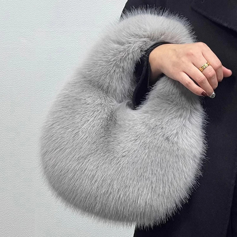 Faux Fur Ladies Shoulder Bag Soft Plush Womens Evening Tote Handbag Womens Clutch Fluffy Crossbody Bag 250207