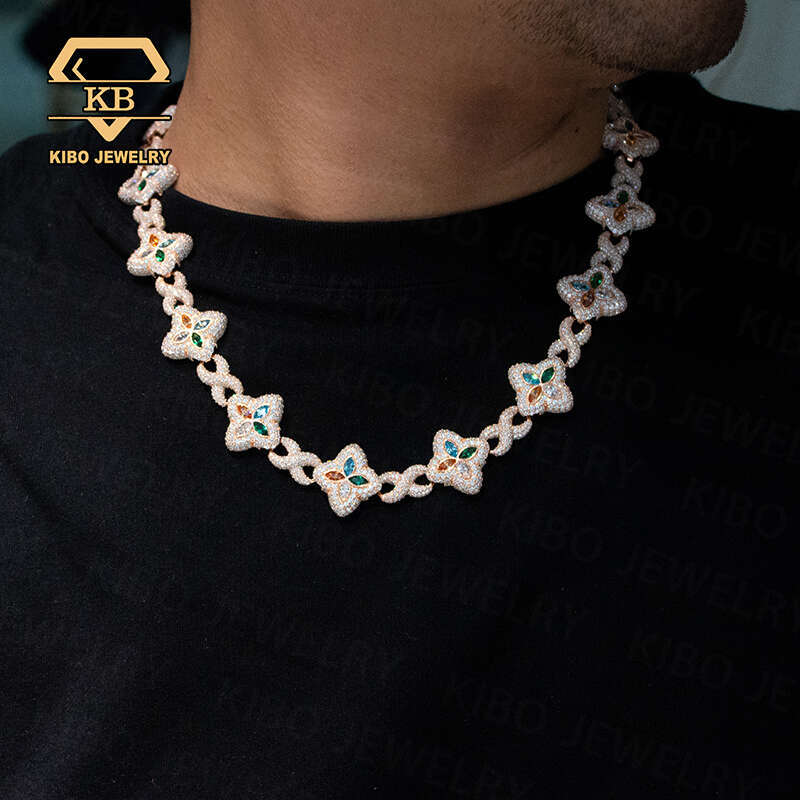 Fashion Hip-Hop Accessory 22Mm Rose Gold Sterg Sier Colorful Pyroxene Clover Infinite Chain
