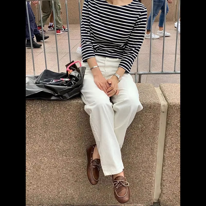 2024 Autumn And Winter New Bow Shallow Mouth Saig Women's Casual Retro Brown Lace-Up Loafers Flat Shoes 250221