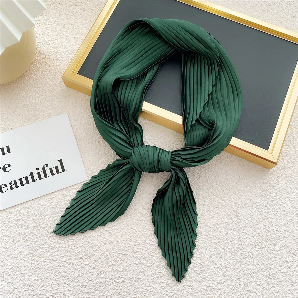 70cm Satin Neckerchief Square Silk Scarf Wrap Pleated Scarf Decorative Headscarf Crinkled Scarves Bandana Handkerchief 250110