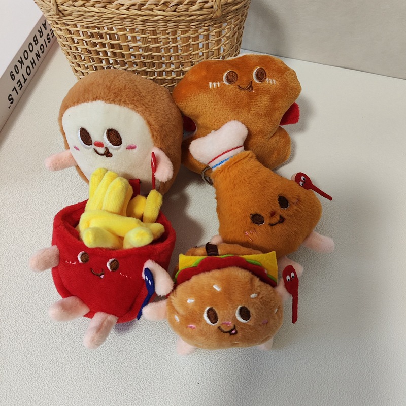 Cute Plush Burger Fries Keychain - Toy Accessory for Bags