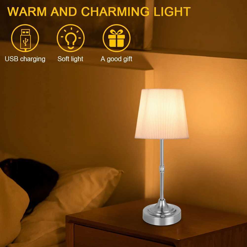 Cordless LED Metal Table Lamp USB Rechargeable Touch Portable Fabric Shade Desk Lamp 2200K Warm Light for Bedroom Bar Z250211
