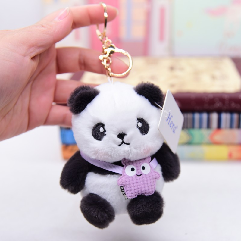 Adorable Plush Panda Keychain Cartoon Doll Couples Accessory for Bags