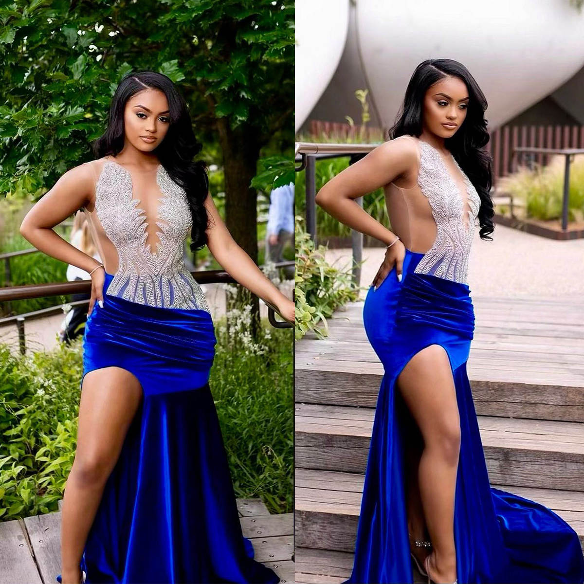 Prom Dresses Customized Royal Blue Lace Appliques Mermaid Evening Party Gowns Guest vestidos de noche