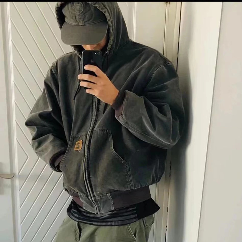 FEWQ Cotton Jacket Workwear Hooded Canvas Long Sleeves 2024 Solid Color Long Sleeve Casual Male Tops Korea Fashion 24E5378 250210