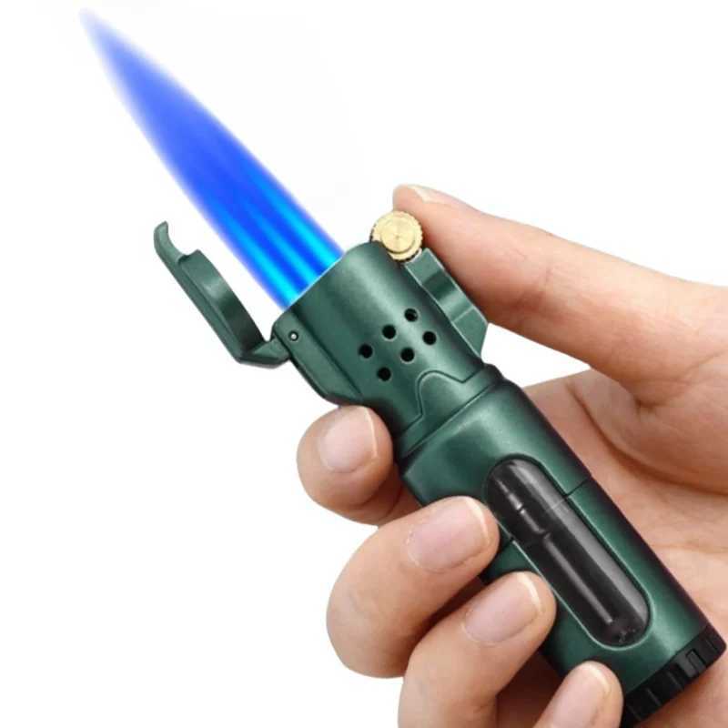 NEW JOBON 3 Fire Jet Lighter Inflatable Windproof Wheel Lighter Metal Transparent Gas Chamber Cigar Gun Lighter Gifts For MenT250211