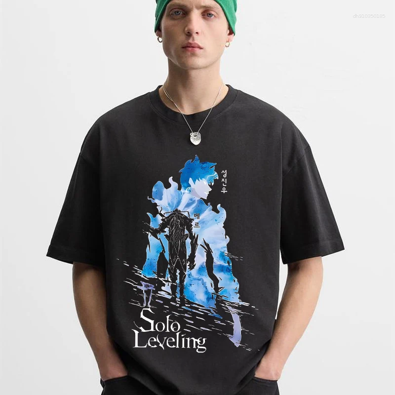 Men's T Shirts Vintage Anime Print Solo Leveling T-shirt Men Women Cotton Shirt Beru And Sung Jin-woo Streetwear Crew Neck Tops