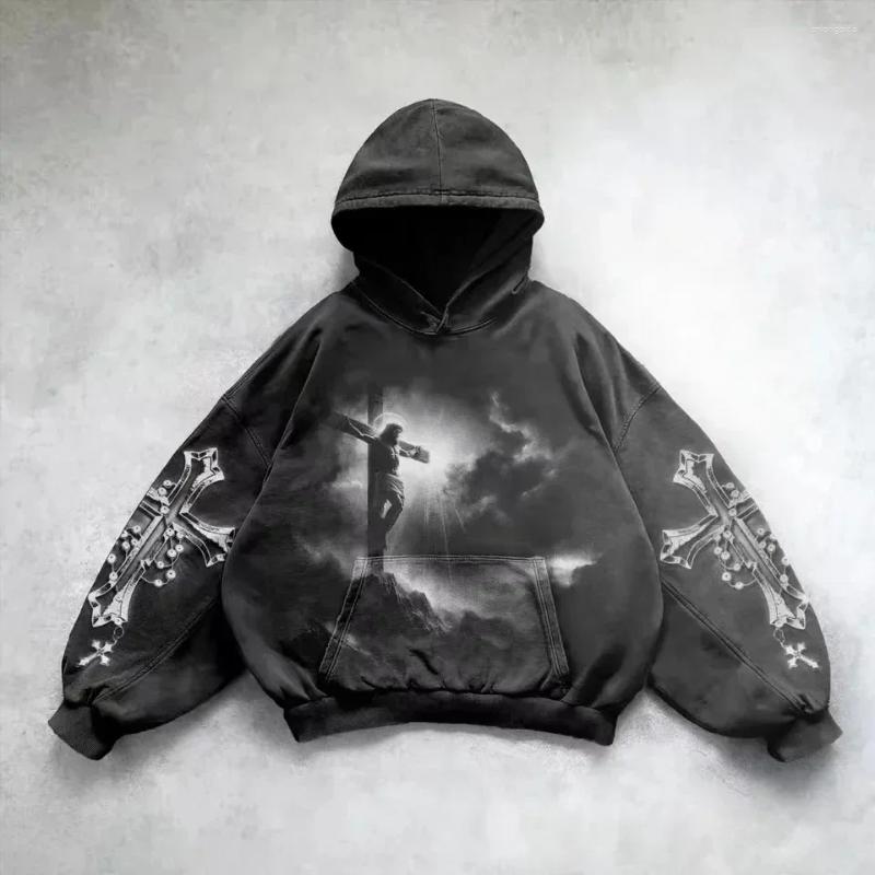 Sweatshirts Graphic Heavy Wash Hoodie: Male Streetwear Fashion Gothic Pullover, Retro Haruku Style for Men and Women
