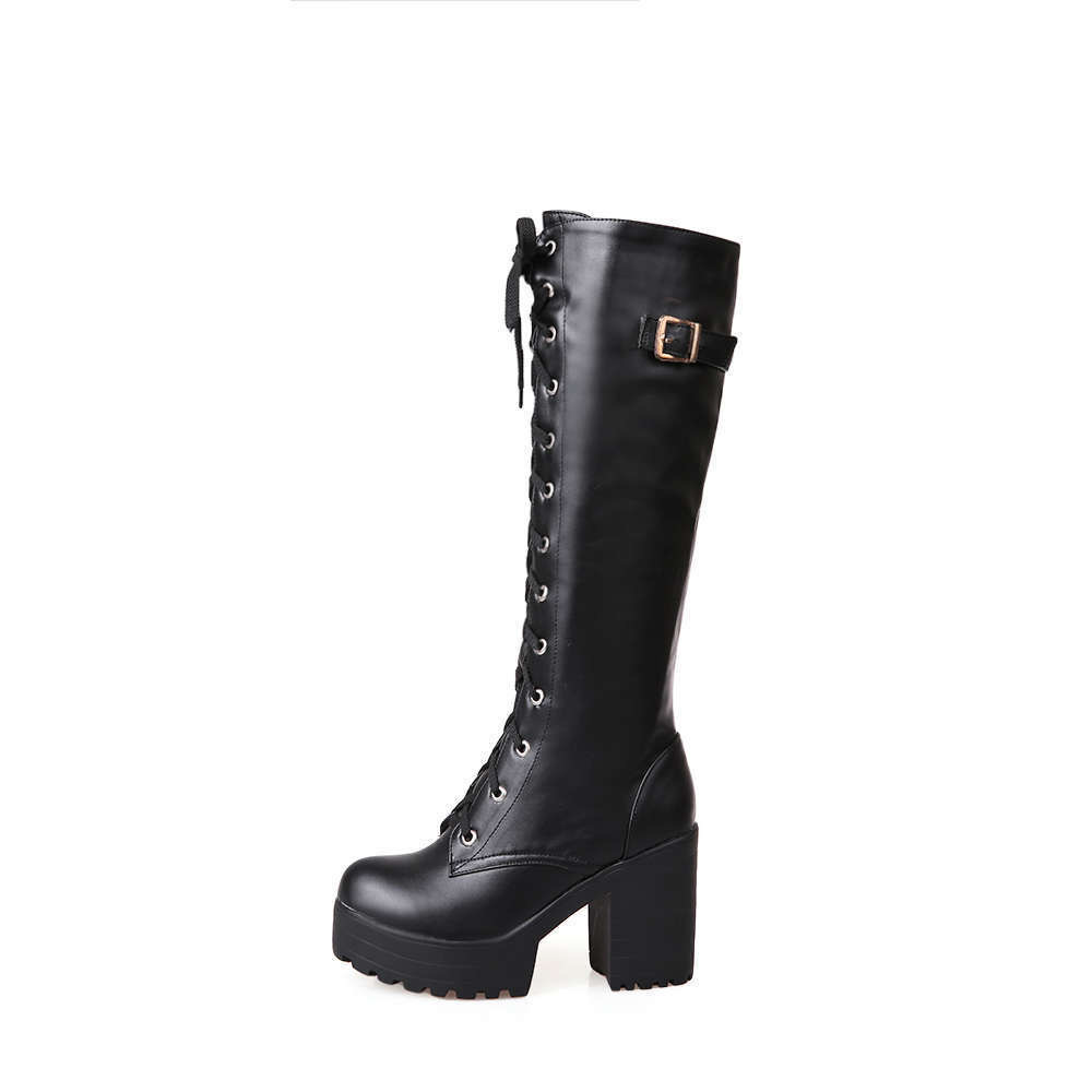 Boots High Quality Sexy Winter Boot Thigh Lace Up Knee Corium Women Heels Retro Knight 230818