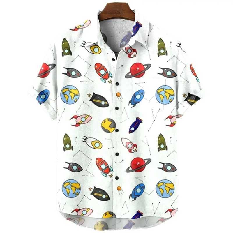 3D Printed Planet Rocket Shirts For Men Clothes Cartoon Animal Dog Graphic Boy Blouses Harajuku Fashion Y2k Short Sleeve Blouse W250211