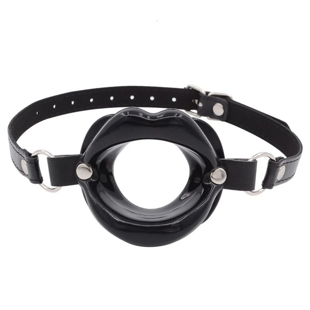 PU Leather Silicone BDSM Bondage Lips Ring Open Ball Adult Slave Erotic Sex Toy For Couples Toys Mouth Gag Games female