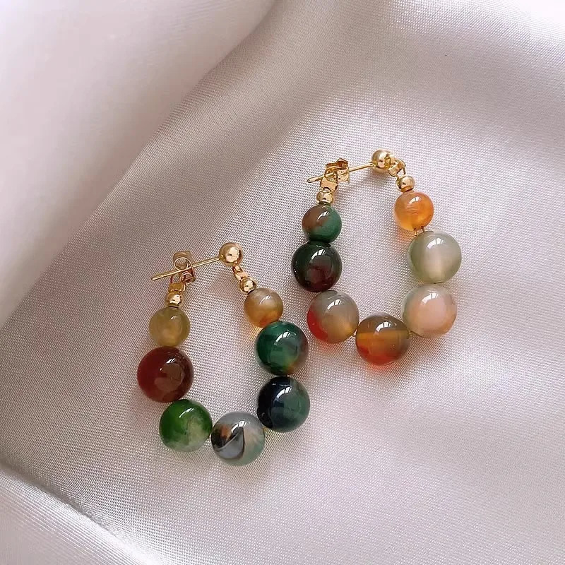 Chinese Style Colorful Beaded Jade Earrings for Women Female High-End Temperament Earrings Ethnic Jewelry 250110