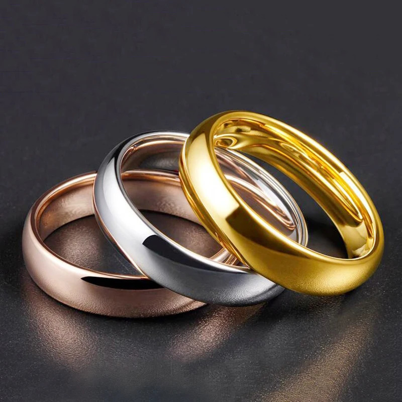 NUOBING Simple 246mm Stainless Steel Wedding Rings Golden Smooth Women Men Couple Ring Fashion Charm Jewelry Gift 250110