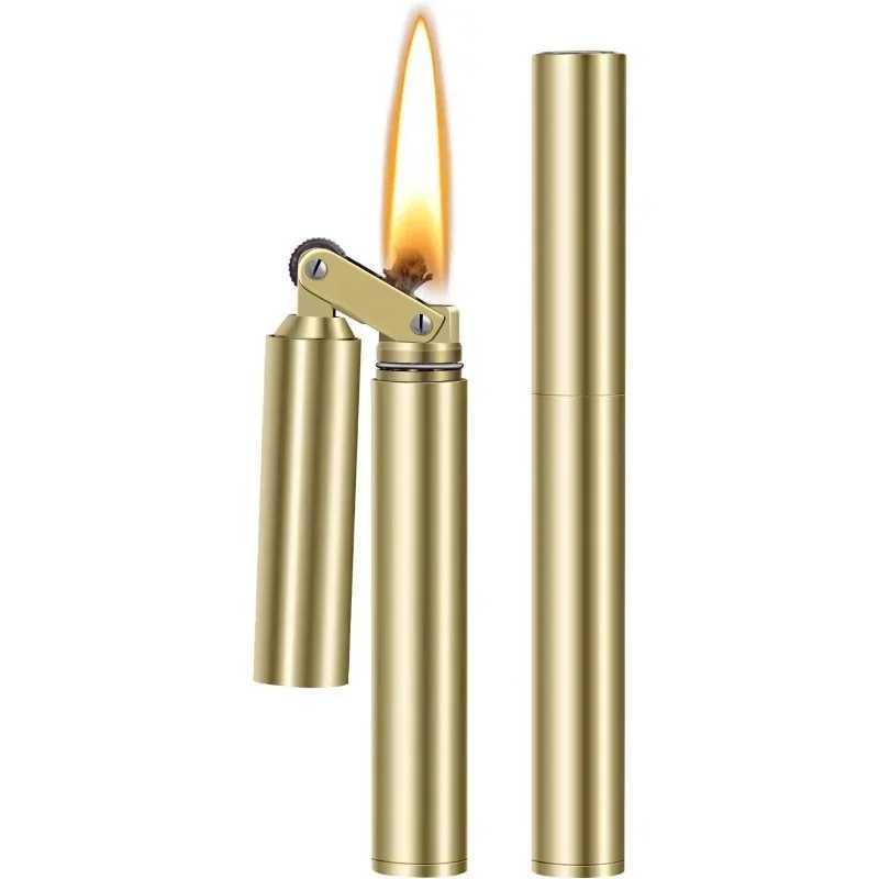 e Copper Trench Lighter Vintage Refillable Windproof Corosene Lighter Unique Shape Cigarette Lighter Gifts for Men Smoking Y250210