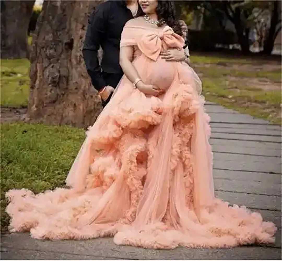 Maternity Dresses Long Tulle Ruffle maternity dresses photoshoot baby shower dress for pregnant women H250211