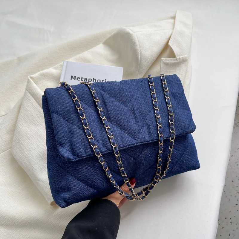 Handbag Woman Fi Luxury Denim Blue Shoulder Bag Briefcase Messenger Bags Large Capacity Work Study Street Tote Bag PursesXJ250211