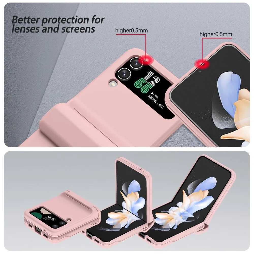 For Galaxy Z Flip 3 4 Case Matte Skin-Friendly Card Pocket Hinge All-inclusive Folding Shockproof Hard Cover Accessories Z250210