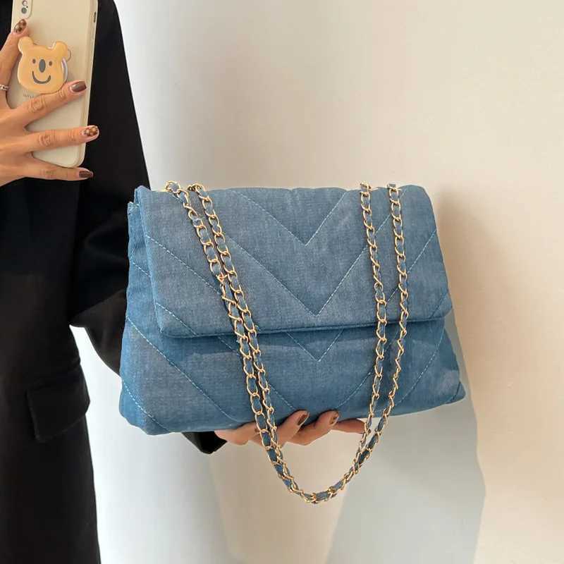 Handbag Woman Fi Luxury Denim Blue Shoulder Bag Briefcase Messenger Bags Large Capacity Work Study Street Tote Bag PursesXJ250211