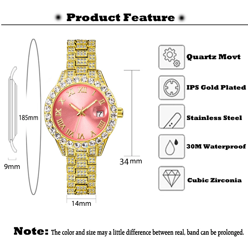 Designer Pink Women Watch Luxury Small Face TLXT Elegant Quartz Watch for Ladies Icy Look Party Jewelry Mini Babe Clock Wristwatch Gold Watch for Wome