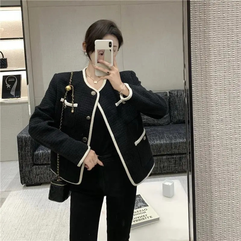 Oversize 3XL Vintage Tweed Jackets Korean Elegant Coat Women Spring Outwear Single Breasted Crop Top Streetwear Jackets 250210