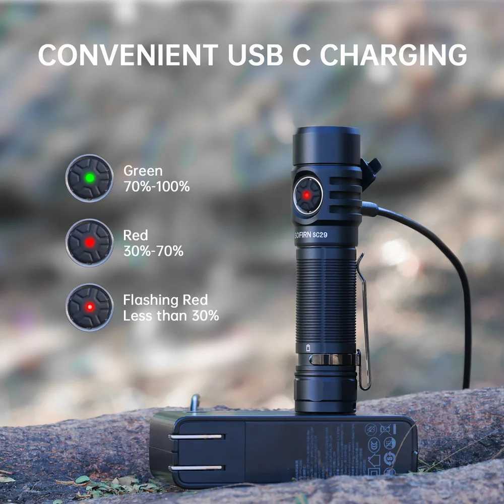Sofirn SC29 XHP50B LED 3000Lm Type-C Rechargeable Flashlight Protable Powerful 21700 Torch EDC Flash Light IPX8 for Camping Z250211