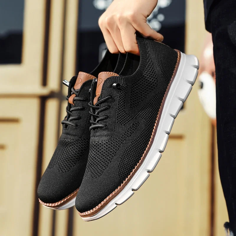 2024 Men Sneakers Plus Size Trendy British Style Summer Breathable Soft Male Sports Shoes Fashion Solid Woven Mesh Running Flats 250221