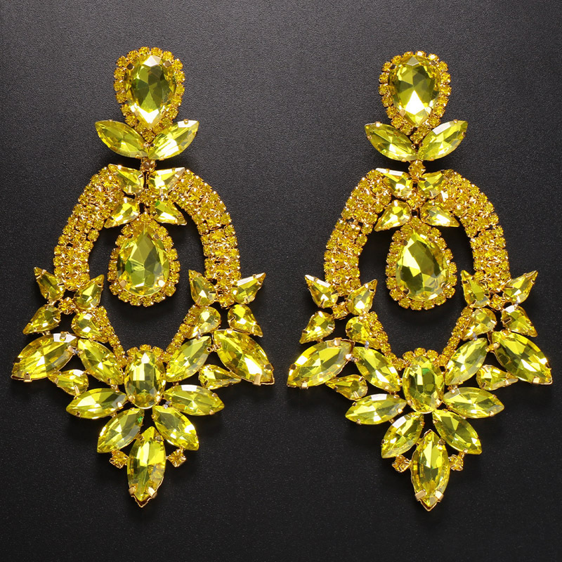 Women's Earrings 2PCS/LOT Yellow Exaggerated Earrings Rrhinestone Tassel Earrings Runway Accessories earrings