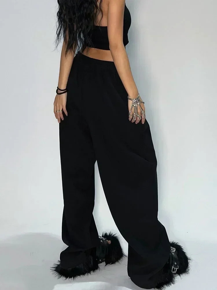 Deeptown Casual Gray Sweatpants Women Wide Leg Black Joggers Classic Baggy Streetwear Oversized Sports Female Trousers Allmatch 250210
