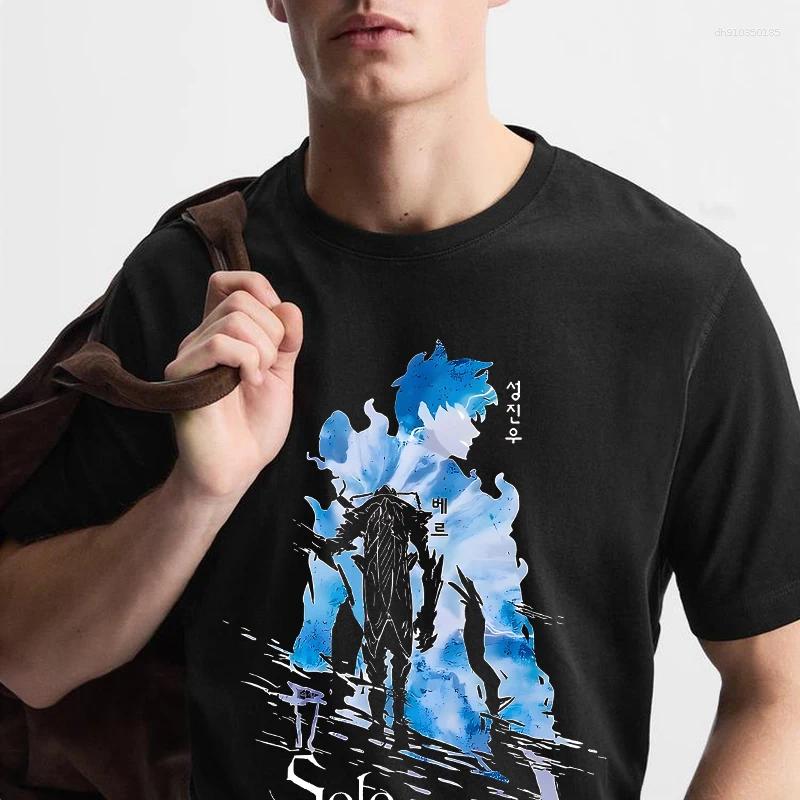 Men's T Shirts Vintage Anime Print Solo Leveling T-shirt Men Women Cotton Shirt Beru And Sung Jin-woo Streetwear Crew Neck Tops
