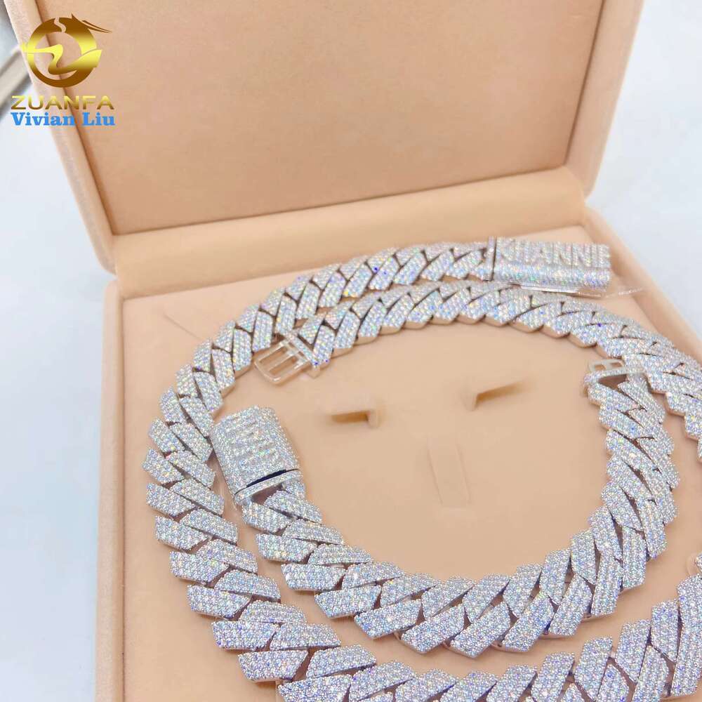 15Mm 18Mm 20Mm Heavy Big Necklace Bracelet Custom Hip Hop Jewelry Moissanite Iced Out Dia Cuban K Chain