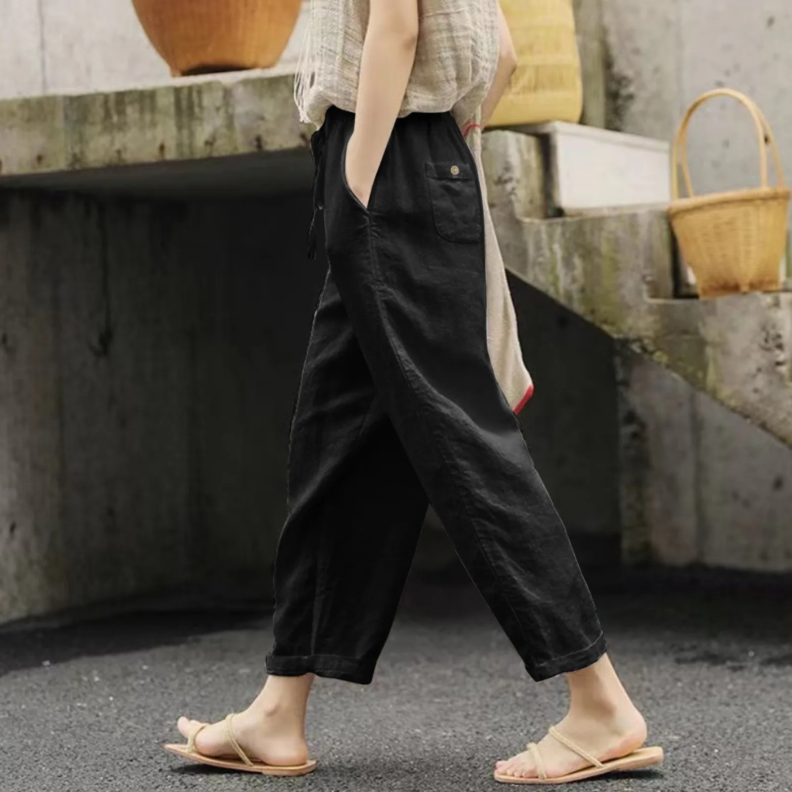 Casual Baggy Cropped Pants For Women Elastic Waist Wide Leg Trouser Streetwear Business Baggy Sweatpants Summer Short Pants 250210