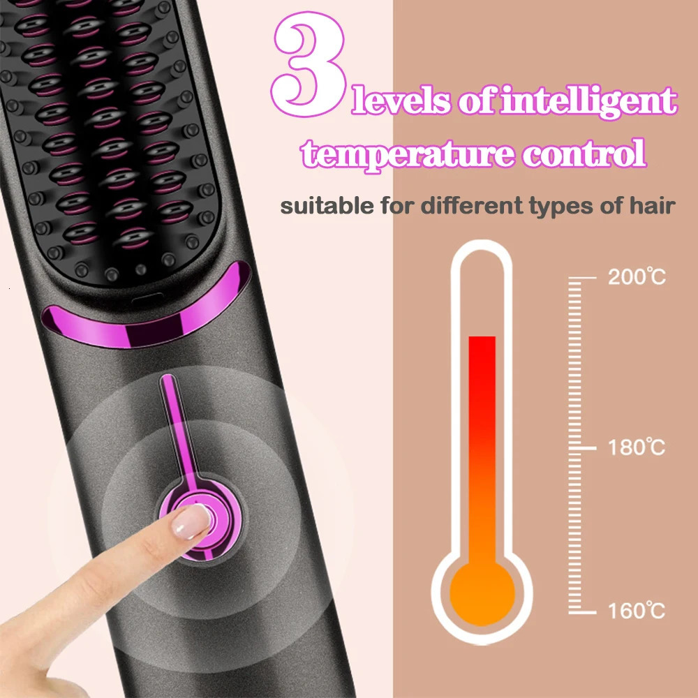 Wireless Hair Straightener Brush Fast Heated Straightener Brush Multifunctional Ceramic Hair Curler Anti-scalding Heating Comb 250113