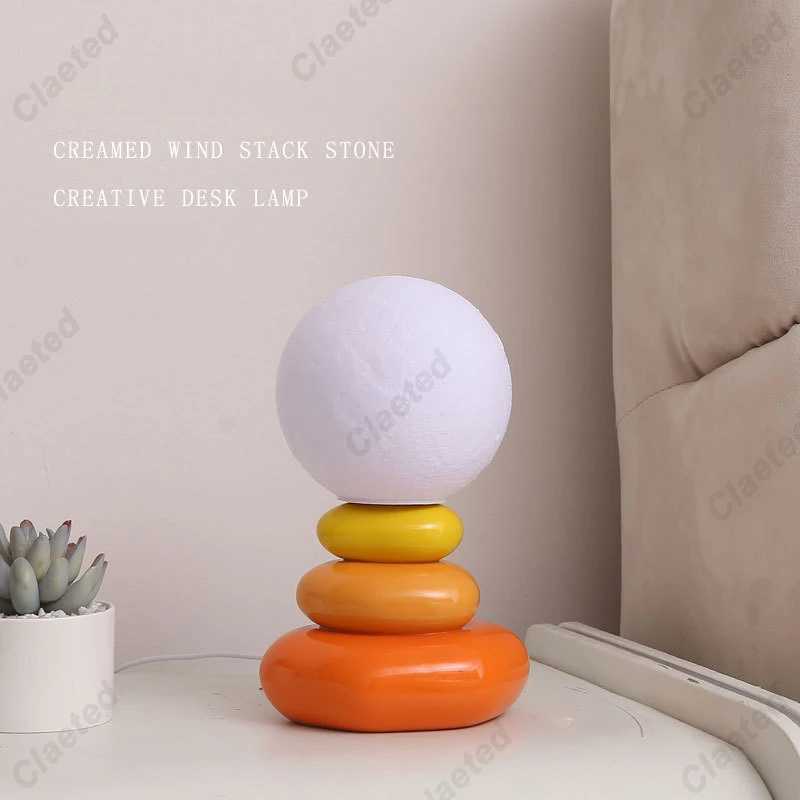 Colorful Stone Table Lamp Bedroom Bedside Lamp Creative Nordic Stacked Stone Shape Living Room Advanced Atmosphere Night Light Z250211