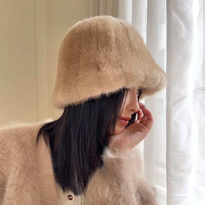 Women In Winter Warm Real Fur Mink Temperament Fisherman Cap Mink Fur Hat Thicken Warm Ear Protection Fashionable Basin Hat 250110