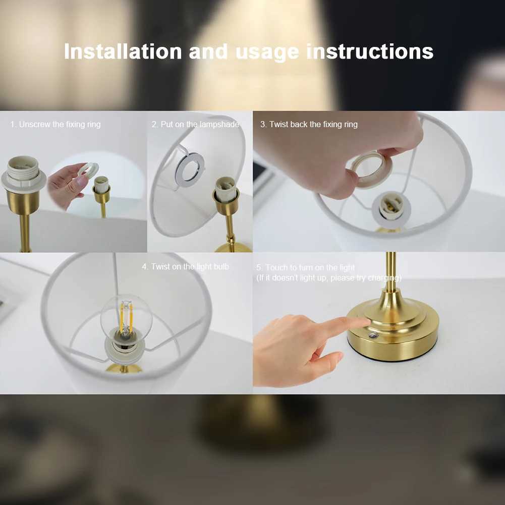 Cordless LED Metal Table Lamp USB Rechargeable Touch Portable Fabric Shade Desk Lamp 2200K Warm Light for Bedroom Bar Z250211