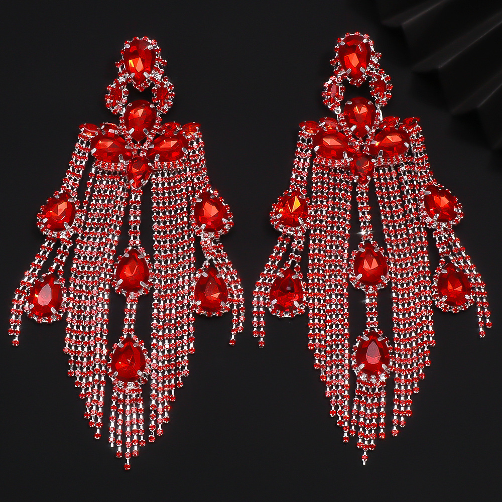Women's Earrings 2PCS/LOT Exaggerated Earrings Rrhinestone Tassel Earrings Runway Accessories earrings