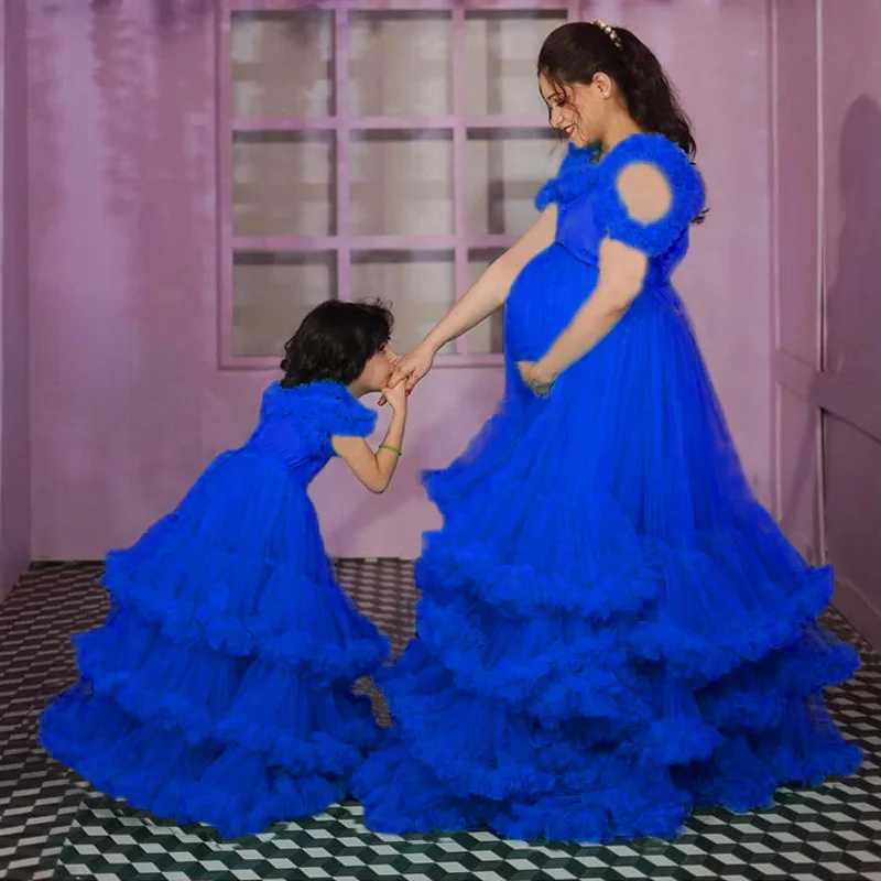Maternity Dresses Puffy Mother And Daughter Tulle Prom Dresses Pretty Ruffles Tiered Mesh baby shower dresses for pregnant woman Pregnancy Dresses H25
