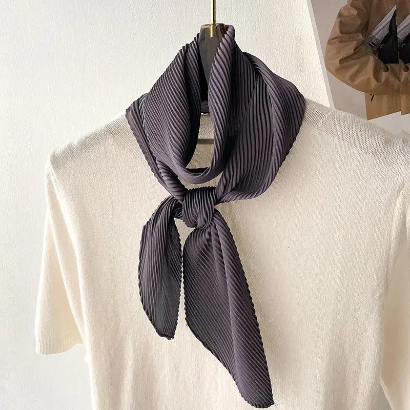 70cm Satin Neckerchief Square Silk Scarf Wrap Pleated Scarf Decorative Headscarf Crinkled Scarves Bandana Handkerchief 250110