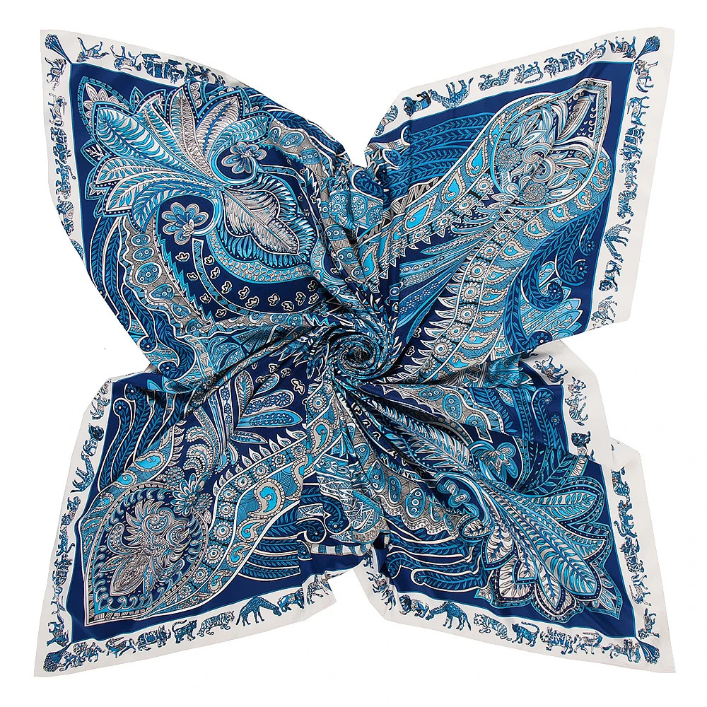 130cm Fashion Bandana Women Scarf Paisley Hijab Twill Silk Shawl Scarfs For Ladies Foulard Square Scarves Wraps 250110