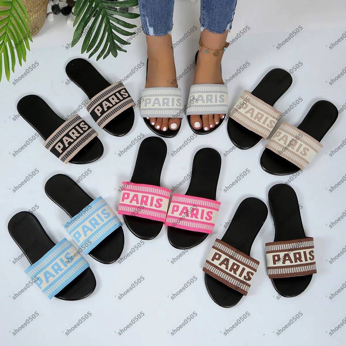 designer slippers flat sandals for womens Khaki Grey Pink Grey Apricot Blue size 36-43
