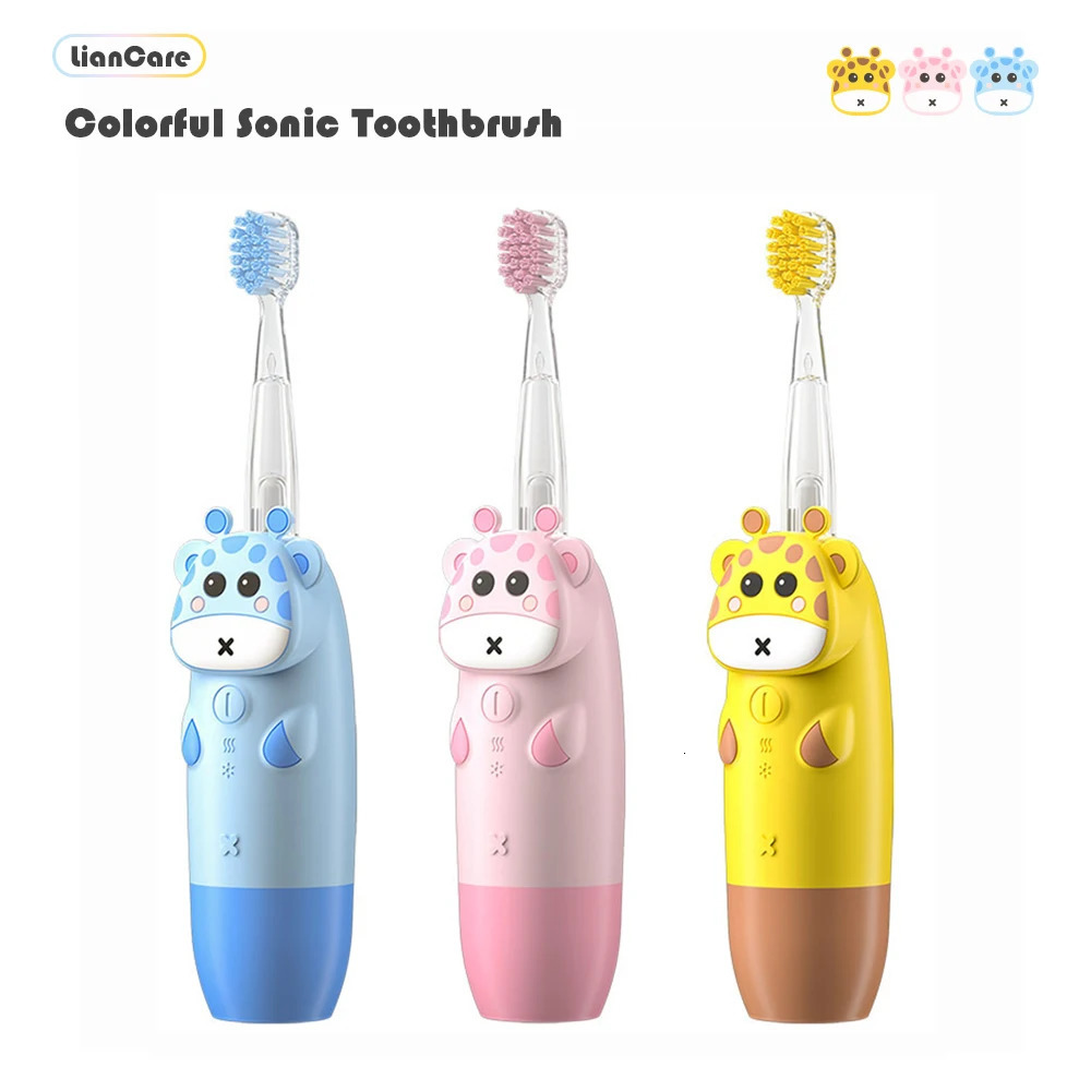 For 3-12 Ages Childrens Gift Sonic Electric Toothbrush Colorful LED Sonic Cute Kids Tooth Brush Smart Timer Brush Heads 250113