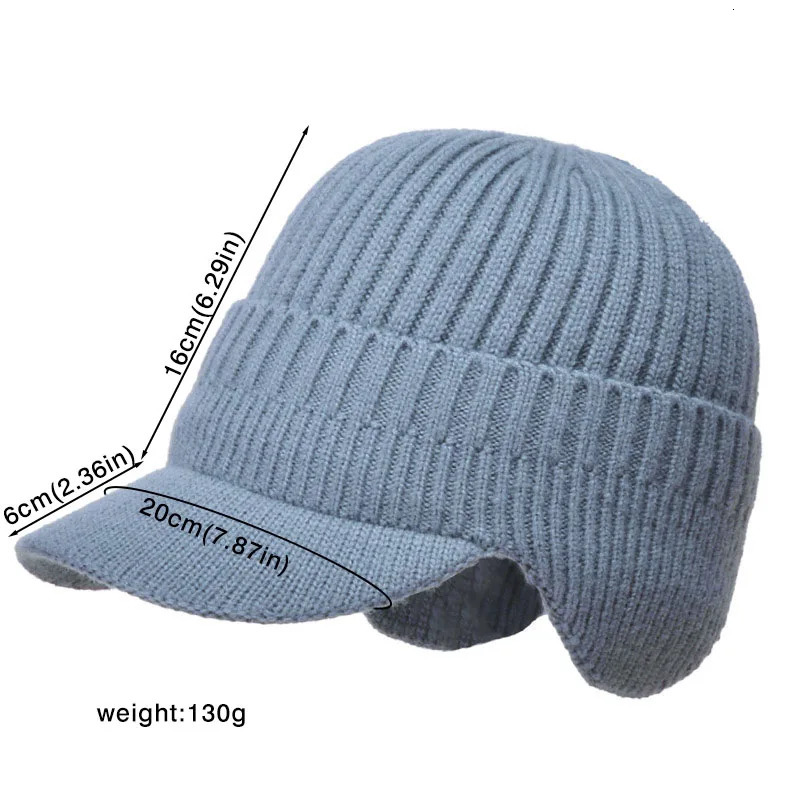 Winter Knitted Men Baseball Cap Solid Color Warm Ear Protection Hat Outdoor Cold-proof Male Crochet Earmuffs Beanie 250110