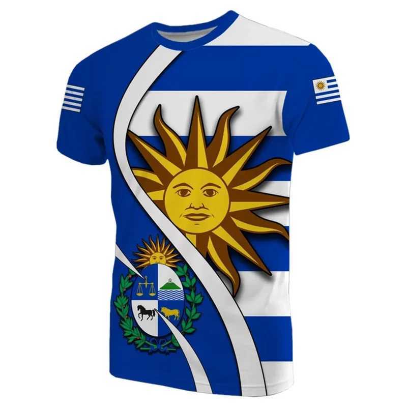 3D The RepublicOf Uruguay Flag Map Print T Shirt Uruguay Coat Of Arms Graphic T-shirts Vintage Short Sleeves Mens Clothing Tops W250211