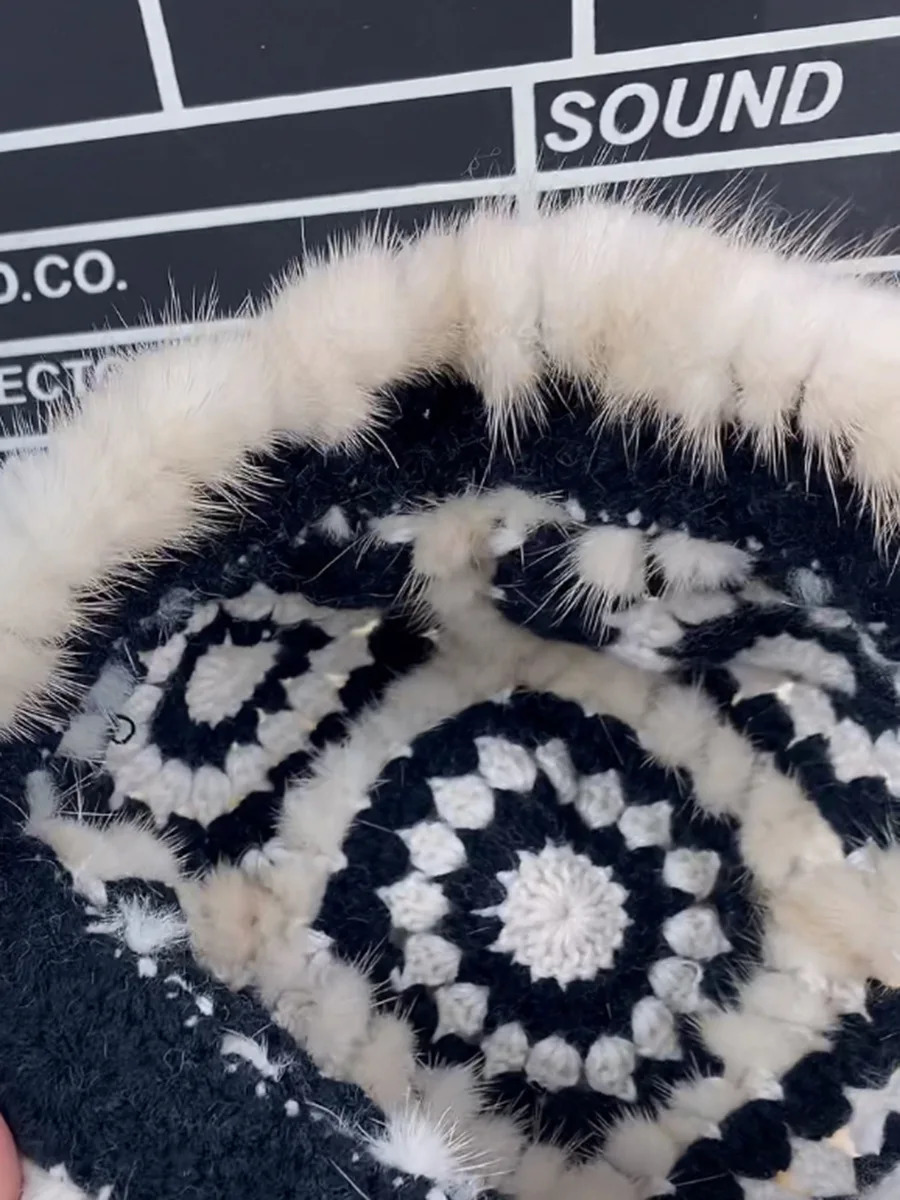 2024 Korean Sweet Real Mink Fur Plush Bucket Hats Women Autumn and Winter Ins Warm Change Knitted Caps 250110