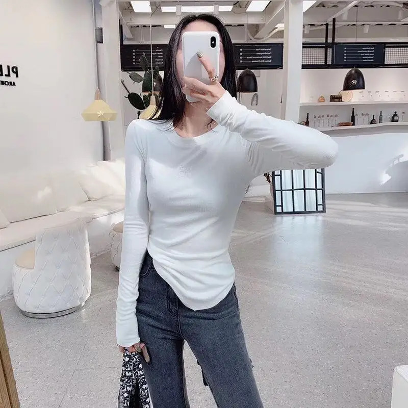 Womens Korean Style Slimming TShirt 2024 Irregular Long Sleeve Base Layer Top Thickened Slims Smooths Your Silhouette 250114Z