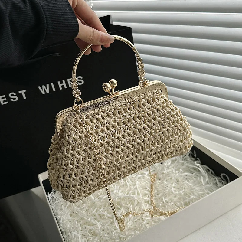 Hand-woven Bag Trendy Contrasting Color Fashion Shoulder Bag Versatile Messenger Dinner Straw Bag 250210