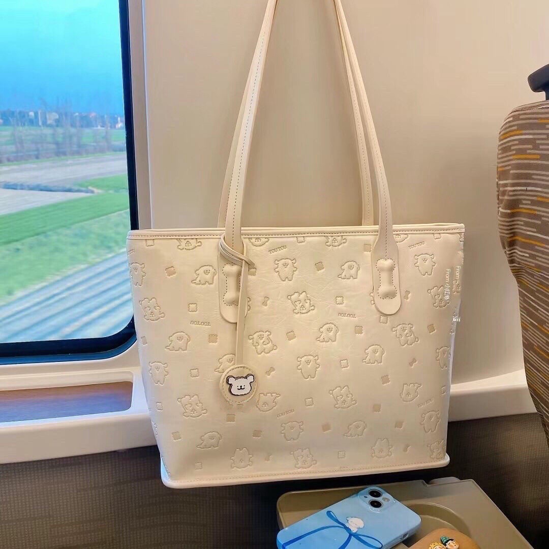 Cute puppy Tote bag girl heart niche everything commute large capacity shoulder bag cartoon texture tote bag 2025