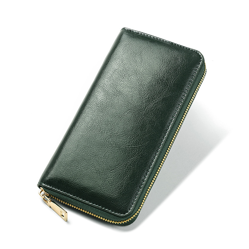 New Oil Wax Pattern Cowhide Women's Zipper Wallet Long Genuine Leather Large Capacity Handbag swissmilitary